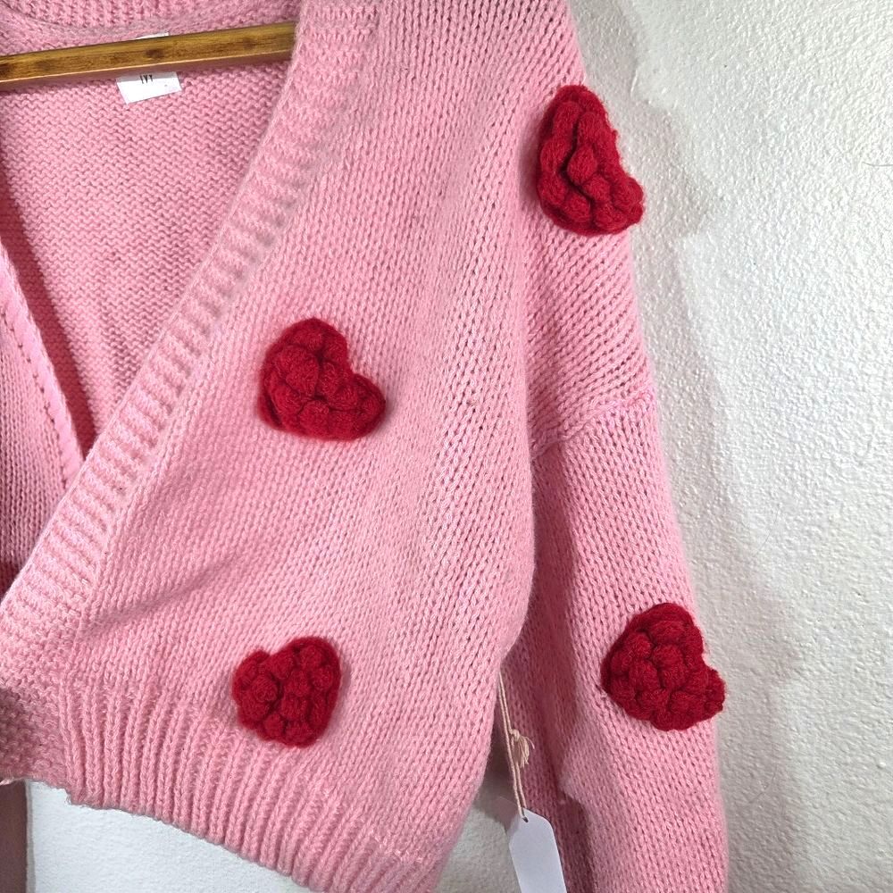 Luna Ivy Women's NWT Pink Heart-Embellished Women's Sweater Size Medium - Picture 9 of 11